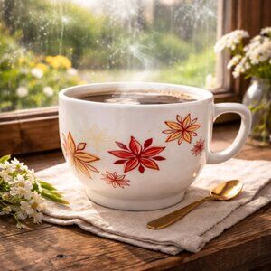 Starbucks 20oz Oversized Latte Mug Red Gold Floral Poinsettia Ceramic Coffee Cup